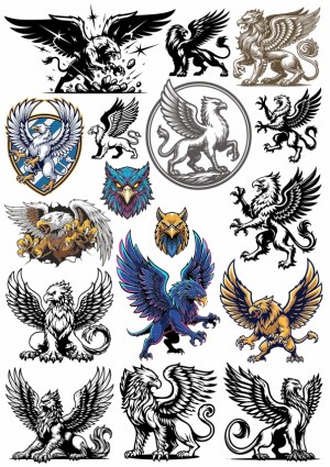 Collection of Vector Griffin Illustrations and Emblems Free Vector