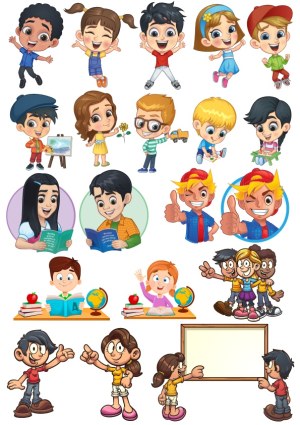 Cute Cartoon Children Engaged in Learning and Activities Vector Set Free Vector