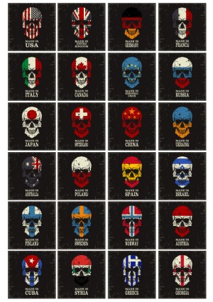 Skull Illustrations with National Flags and 'Made In' Labels Free Vector
