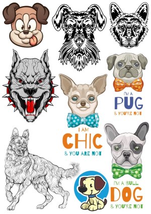 Variety of Dog Breed Vector Illustrations with Text Free Vector