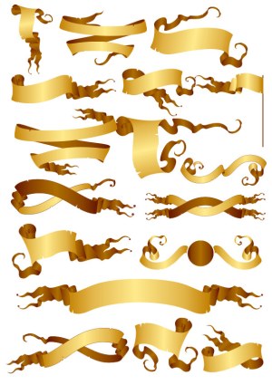 Set of Golden Vintage Decorative Ribbons and Banners Free Vector
