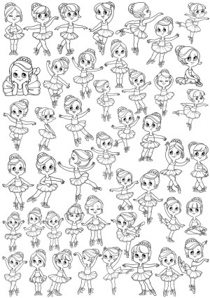 Cute Black and White Ballet Dancer Line Art Collection Free Vector