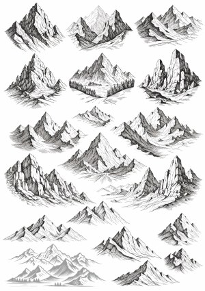Detailed Hand-Drawn Mountain Landscape Vector Set Free Vector