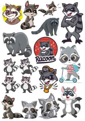 Racoon Cartoon and Mascot Vector Collection Free Vector