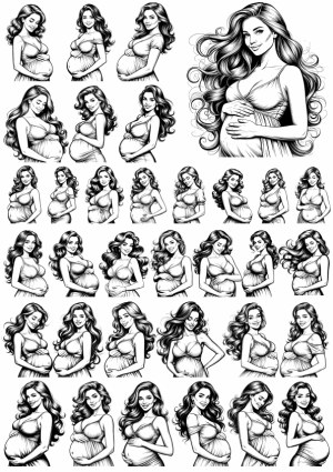 Set of Black and White Sketches of Pregnant Women Free Vector