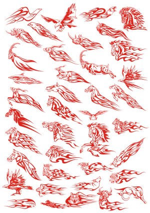 Red Flame Tribal Animal Head Silhouettes Collection Free Vector
