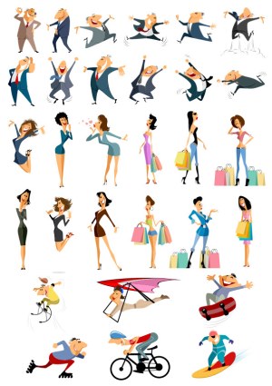 Set of Cartoon Business and Lifestyle Characters in Various Poses Free Vector