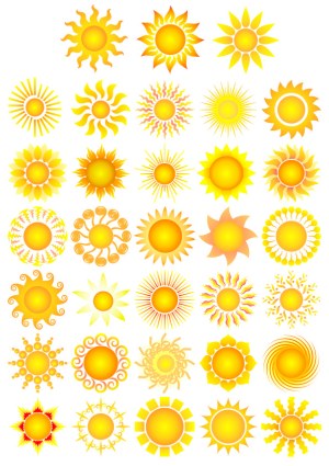 Collection of 30 Unique Yellow and Orange Sun Vector Icons Free Vector