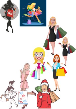 Women Shopping with Bags and Credit Cards Vector Illustrations Free Vector