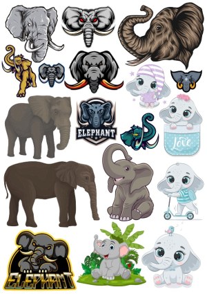 Elephant Vector Collection with Various Artistic Styles and Cute Cartoons Free Vector