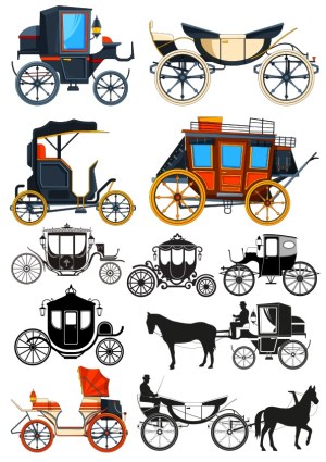 Vintage Horse-Drawn Carriage and Coach Silhouettes Collection Free Vector