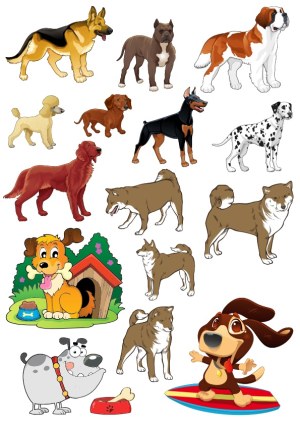 Collection of Various Dog Breeds and Cartoon Dogs Vector Illustrations Free Vector