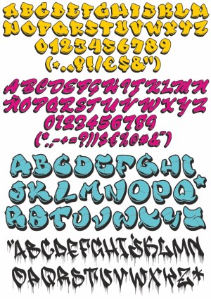 Colorful Graffiti Style Alphabet and Numbers Set Free Vector