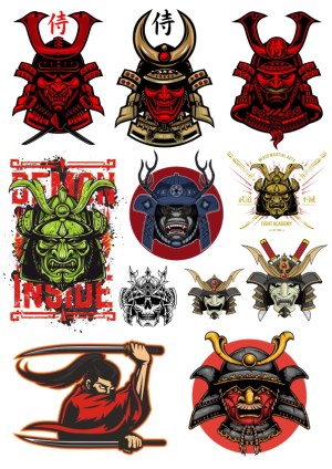 Samurai and Warrior Helmet Vector Illustrations Collection Free Vector