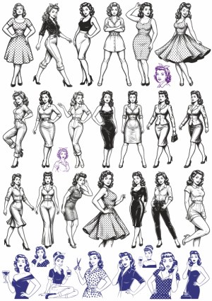Vintage 1940s-1950s Pin-Up Women Vector Illustrations Collection Free Vector