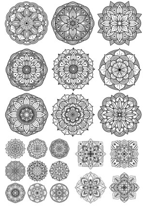 Set of 24 Intricate Black and White Mandala Vector Designs Free Vector