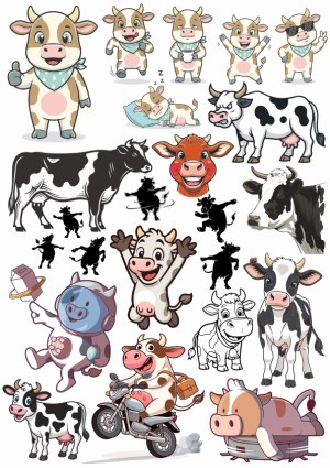 Assorted Cartoon and Realistic Cow Vector Illustrations Free Vector