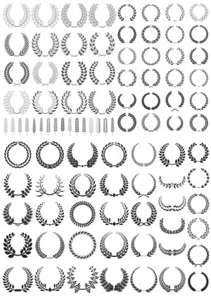 Set of Black and White Laurel Wreaths and Wheat Stalks Vector Icons Free Vector
