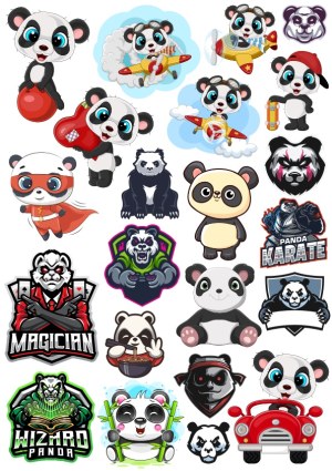 Cute and Cool Panda Cartoon and Mascot Vector Set Free Vector