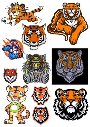 Collection of Tiger Vector Illustrations in Various Styles Free Vector