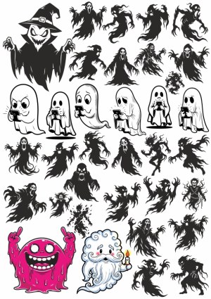 Collection of Ghost and Halloween Monster Vector Illustrations Free Vector