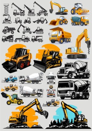 Construction Vehicles and Machinery Vector Collection Free Vector