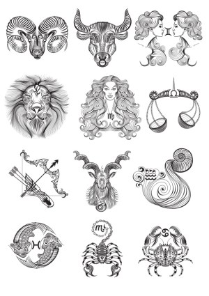 Zodiac Signs Vector Set with Detailed Line Art Free Vector
