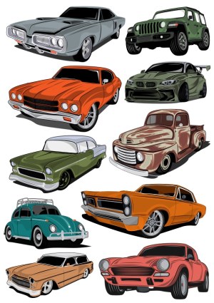 Collection of Classic and Modern Car Vector Illustrations Free Vector