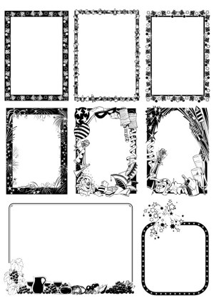 Black and White Festive and Food Decorative Vector Frames Free Vector