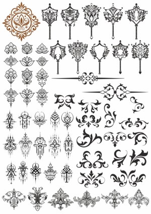 Ornate Victorian and Baroque Style Decorative Elements and Floral Flourishes Free Vector