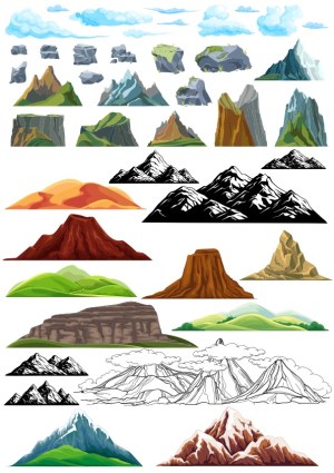 Collection of Various Mountain and Rock Vector Illustrations Free Vector