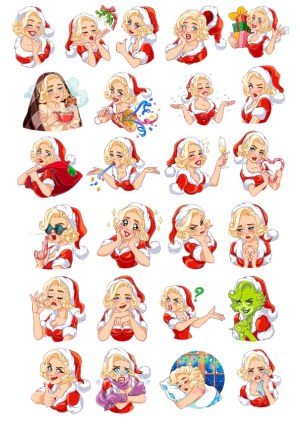 Vintage Christmas Pin-Up Girl Emoticon Sticker Set Free Vector