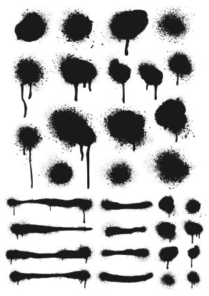 Set of Black Spray Paint Drips and Splatter Stains Free Vector