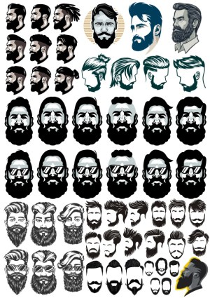 Collection of Beard and Hairstyle Vector Illustrations Free Vector
