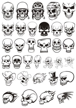Collection of Various Black and White Skull Vector Illustrations Free Vector