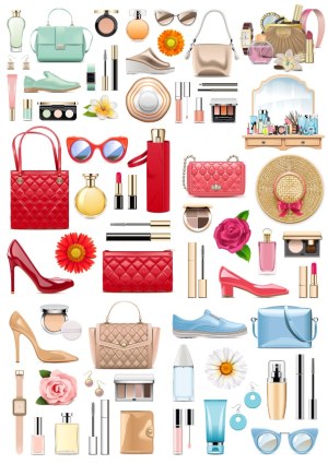 Women’s Accessories and Cosmetics Vector Collection Free Vector