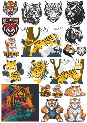 Collection of Tiger Illustrations and Mascot Designs Free Vector