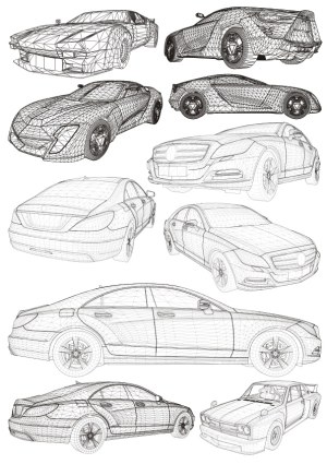 Wireframe Vector Illustrations of Various Car Models Free Vector