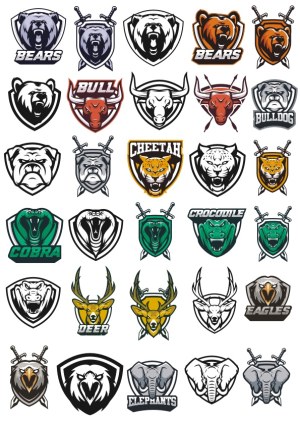 Set of Animal and Bird Sports Team Mascot Logos Free Vector