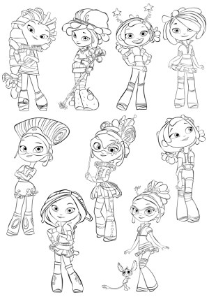 Set of Nine Unique Cartoon Girl Characters in Various Costumes Free Vector