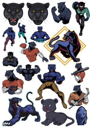 Black Panther Mascot and Athlete Vector Collection Free Vector