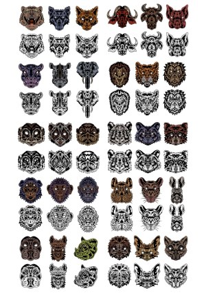 Detailed Vector Illustrations of Various Animal Heads Free Vector