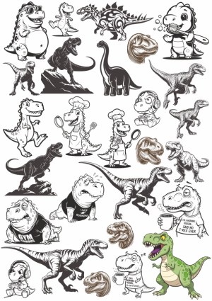 Collection of Cartoon and Realistic T-Rex Dinosaur Illustrations Free Vector