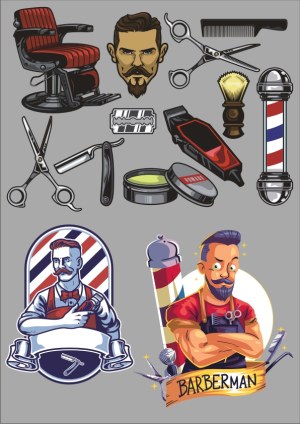 Vintage and Modern Barber Tools and Barbershop Characters Vector Set Free Vector