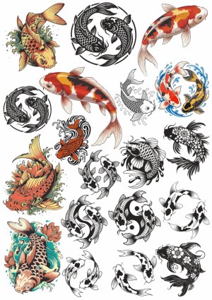 Koi Fish Collection Vector Illustrations in Various Styles and Colors Free Vector