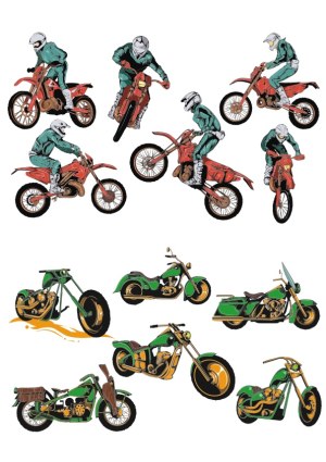 Vector Collection of Dirt Bikes with Riders and Classic Motorcycles Free Vector