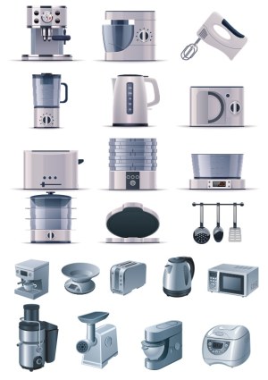 Vector Set of Modern Kitchen Appliances and Gadgets Free Vector