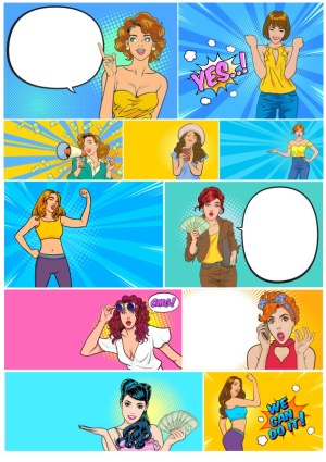 Pop Art Comic Style Diverse Women Empowerment and Money Expressions Free Vector