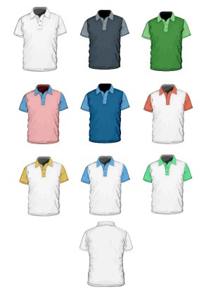 Set of Nine Polo T-Shirt Illustrations in Various Colors Free Vector