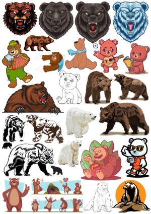 Collection of Various Bear Illustrations and Cartoon Characters Free Vector